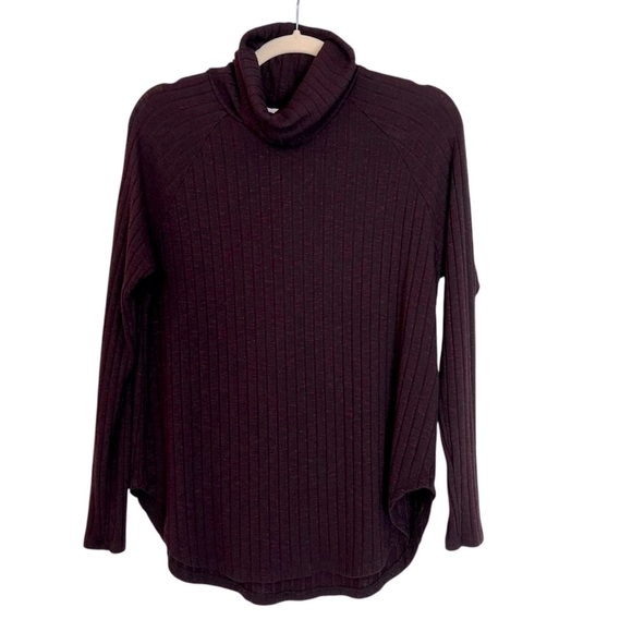 Michael Stars Rib Cowlneck Long Sleeve Top Burgundy Red Small Cozy Contemporary - Picture 1 of 4